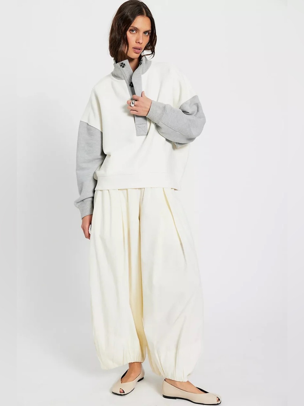 Free People NWT Colorblock Timeless Sweatshirt Size L Heathergreycombo - Picture 8 of 9